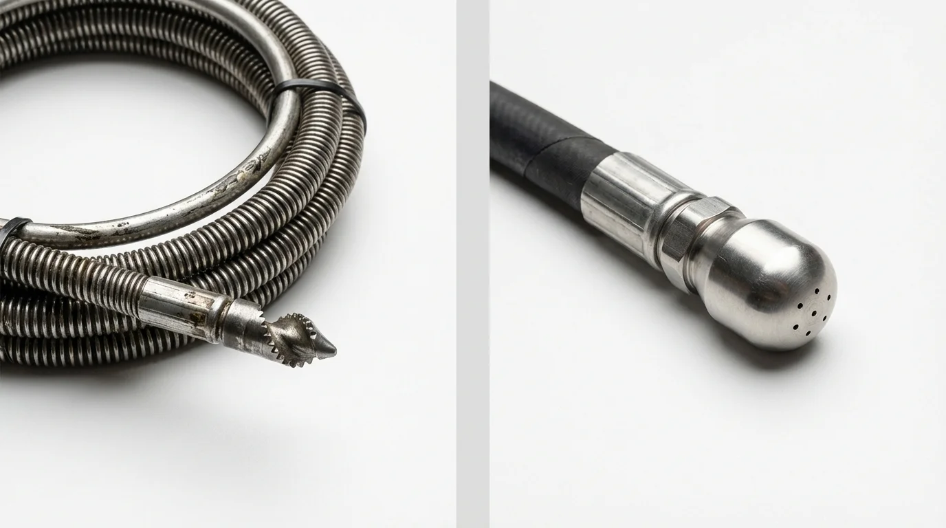 Drain snake cable and hydro jetting nozzle used for drain cleaning in Pleasant Hill, CA