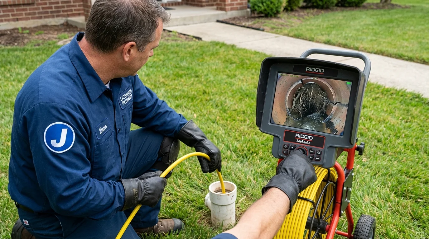Sewer camera inspection being performed by Johns Plumbing LLC in Pleasant Hill