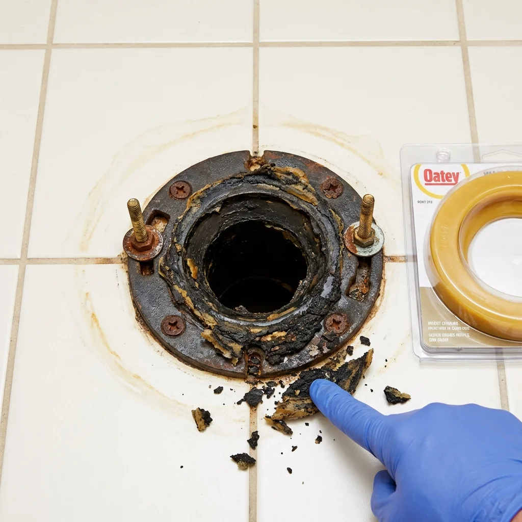 Failed wax ring showing water seepage at the base of a toilet in a Pleasant Hill, CA home