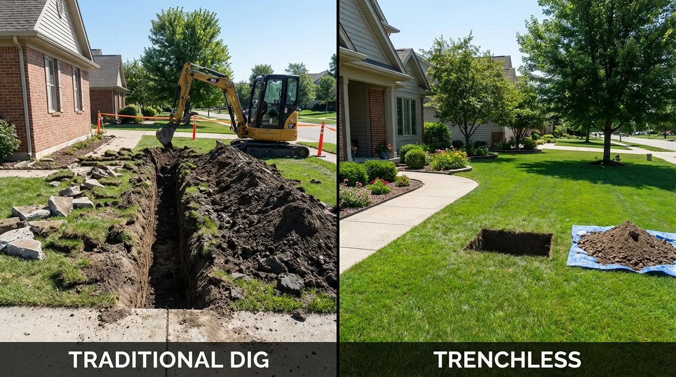 Trenchless sewer repair with minimal yard damage versus traditional excavation in Pleasant Hill, CA